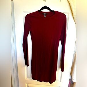 Forever 21 Burgundy Long Sleeve Ribbed Dress